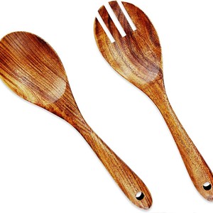 Accesorios de Cocina en Oferta, Juego de Servidores de Ensalada de Acacia, Ecológicos, Aptos para Lavavajillas, Utensilios para Ensalada, Hechos en India - Product Image 1