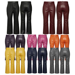 Pantalones de Cuero con Logotipo Personalizado en Relieve, Cintura Alta, Color Amarillo, Ropa de Oficina, Moda Casual, Venta al por Mayor, OEM, Suministro Personalizado - Product Image 1