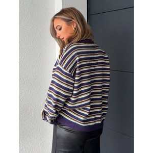 Cardigan long rayé boutonné pour femme, en tricot simple, pour le printemps, l'automne et l'hiver - Product Image 2
