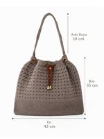 Bolso Tote de Ganchillo Acrílico Estilo Boho Chic para Mujer, Cierre con Cordón, Estilo Playa para Todas las Temporadas, Hecho a Mano, Color Sólido, Casual, para Uso Diario