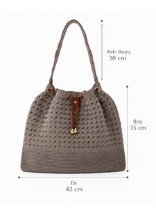 Sac fourre-tout en acrylique au crochet pour femme, style bohème chic, avec cordon de serrage, toutes saisons, style plage, fait main, couleur unie, décontracté, usage quotidien - Product Image 4