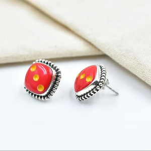 Handmade Red Dice <b>Sterling</b> <b>Silver</b> <b>Drop</b> <b>Earrings</b> Unique Statement Jewelry Perfect Wedding & Party Gift for Women - Product Image 1