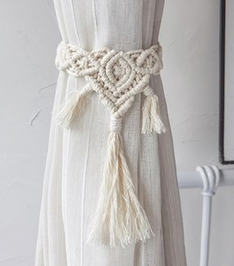 Cravates tissées pour rideaux en macramé Boho-Rideau de ferme blanc en corde de coton tissé à la main-pour rideaux intérieurs extérieurs décoratifs - Product Image 1
