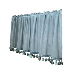 Plain Pompom Lace French Countryside Fresh White Fabric Short Curtain Covering Wine Cabinet Door and Window Partition Product - Product Image 4