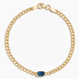 LYBURCHI Vintage Fashion Jewelry Hypoallergenic Brass 14K 18K Gold Plated Emerald&amp;<strong>London</strong> Blue Topaz Chain <strong>Bracelet</strong> for Women - Product Image 5