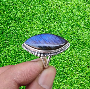 Bisel de piedras preciosas con forma de marquesa de labradorita Natural de Plata de Ley 925 para bodas o fiestas - Product Image 3