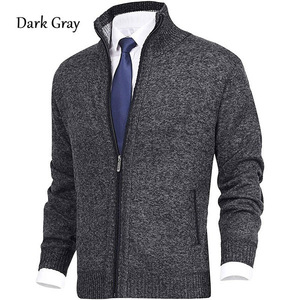 Nouveaux hommes automne hiver col montant fermeture éclair tricoté Cardigan couleur unie décontracté extérieur pull veste manteau - Product Image 3