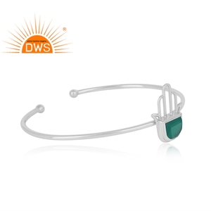 Meilleure vente argent Sterling fin naturel vert Onyx pierre précieuse manchette bracelet bijoux personnalisés pour les femmes cadeau pour elle - Product Image 3