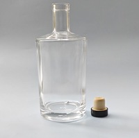 Bouteille en verre personnalisable à col étroit transparent pour spiritueux, whisky, vodka, gin, avec bouchon en liège et impression sérigraphiée