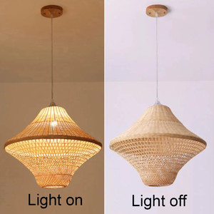 Round <b>Bamboo</b> Pendant <b>Light</b> Fixture Wicker Rattan Lamp Shade for Home Natural Style - Product Image 3
