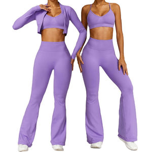 Ensemble de yoga pour femmes nouveau style avec fermeture à la taille élastique à motif à carreaux respirant - Product Image 1