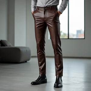 Hommes Fashion Wear Slim Fit Pantalon en cuir véritable de haute qualité | Vêtements d'extérieur décontractés pour hommes Pantalon en cuir de mouton Logo personnalisé - Product Image 1