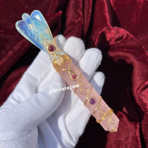 Wholesale Handmade Rose Quartz & Opalite Angel <b>Figurine</b> with <b>Crystal</b> Wand Spiritual Healing Stone for Reiki Chakra Energy - Product Image 1