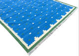 Alfombra de tejido plano de área geométrica azul y verde de algodón teñido vegetal Natural hecho a mano moderno de buena calidad a rayas indio Dhurrie - Product Image 2