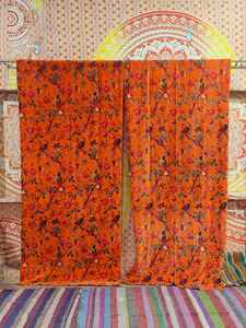 Terciopelo Coral naranja pájaro estampado lujo Boho cortina personalizable estilo Vintage cortinas de algodón para la decoración de la ventana del hogar - Product Image 2