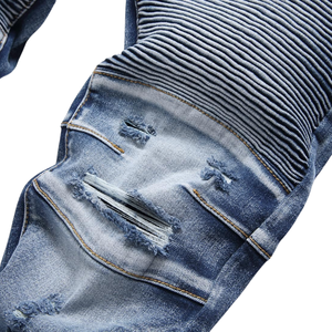 Jeans Vaqueros Azules Deslavados Casuales para Hombre, Paneles en las Rodillas con Textura Acanalada, Transpirables, Ecológicos, con Remaches, para Primavera/Otoño/Invierno - Product Image 4