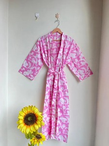 Algodón puro estampado a mano casa bata verano Kimono Floral playa vestido Oriental Festival hermoso Albornoz bloque estampado Kimono regalo - Product Image 4