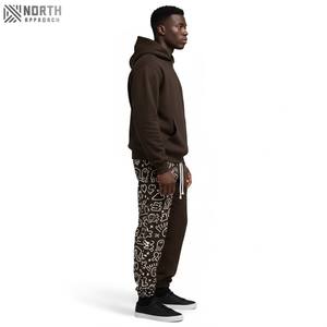 Ropa de hombre Unisex pulóver chándales personalizado serigrafía Jogging traje Dtg impreso ácido lavado sudaderas con capucha y pantalones de chándal chándales - Product Image 3