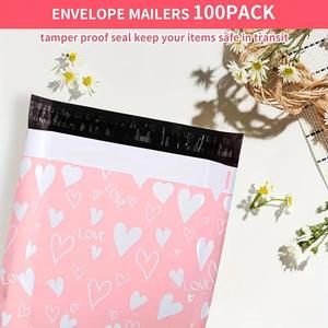 Paquete de 100 Bolsas de Poliéster para Envíos con Mensaje de Agradecimiento, 25x33cm, Autoadhesivas, Resistentes al Agua y a Desgarros, Duraderas, 2.3M, Rosadas con Corazón Blanco - Product Image 5