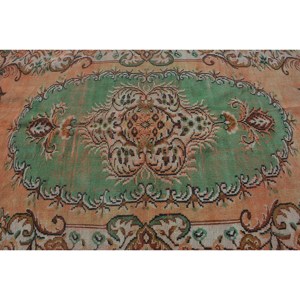 Alfombra de lana turca Vintage de 6x8,9 pies, naranja y verde, patrón de retales de tejido plano para decoración para sala de estar, 4m de ancho - Product Image 5