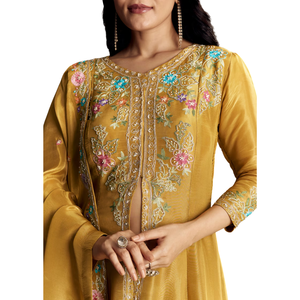 Costume Palazzo Jaune Avec Resham Kurta Dupatta Vente en Gros Vêtements Ethniques pour Femmes OEM Fournisseur d'Usine Tenue de Mariage Personnalisée - Product Image 4