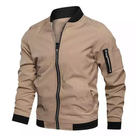 Veste coupe-vent verte pour homme, fermeture éclair, col montant, coupe-vent, style décontracté, matière polyester, vêtement d'automne