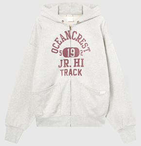 เสื้อฮู้ดซิปผ้าฝ้ายฟลีซทรงปกติ สไตล์สตรีทแวร์ สำหรับผู้ชาย แบบเรียบ ไม่มีลาย ขอบดิบ กันน้ำและระบายอากาศได้ดี เหมาะสำหรับฤดูหนาว - Product Image 5