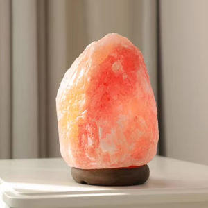 Lámpara de sal rosa del Himalaya tallada en flores | Artesanía paquistaní hecha a mano con base de madera para una decoración elegante del hogar - Product Image 1