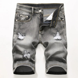 Vente en gros Vêtements de rue d'été shorts en jean pour hommes avec logo personnalisé shorts en jean de couleur unie de qualité supérieure déchirés - Product Image 1