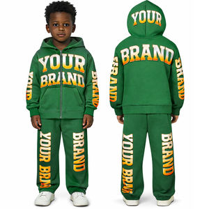 Custom Kids Streetwear Tracksuit Set Zip <b>up</b> French Terry 100% Cotton Puff Print <b>Boys</b> Hoodie and Sweatpants Tracksuits - Product Image 1