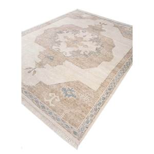Tapis en laine noué à la main Thyme Ivory AKWT-1081, style kilim, motifs rectangulaires pour couloir, décorations de salon - Product Image 2