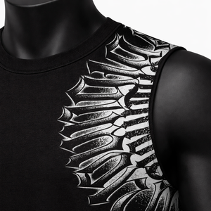 Camiseta sin mangas para hombre con estampado asimétrico de esqueleto y diseño de huesos, estilo streetwear, camiseta muscular gótica para fitness y gimnasio, chaleco de algodón personalizado. - Product Image 6