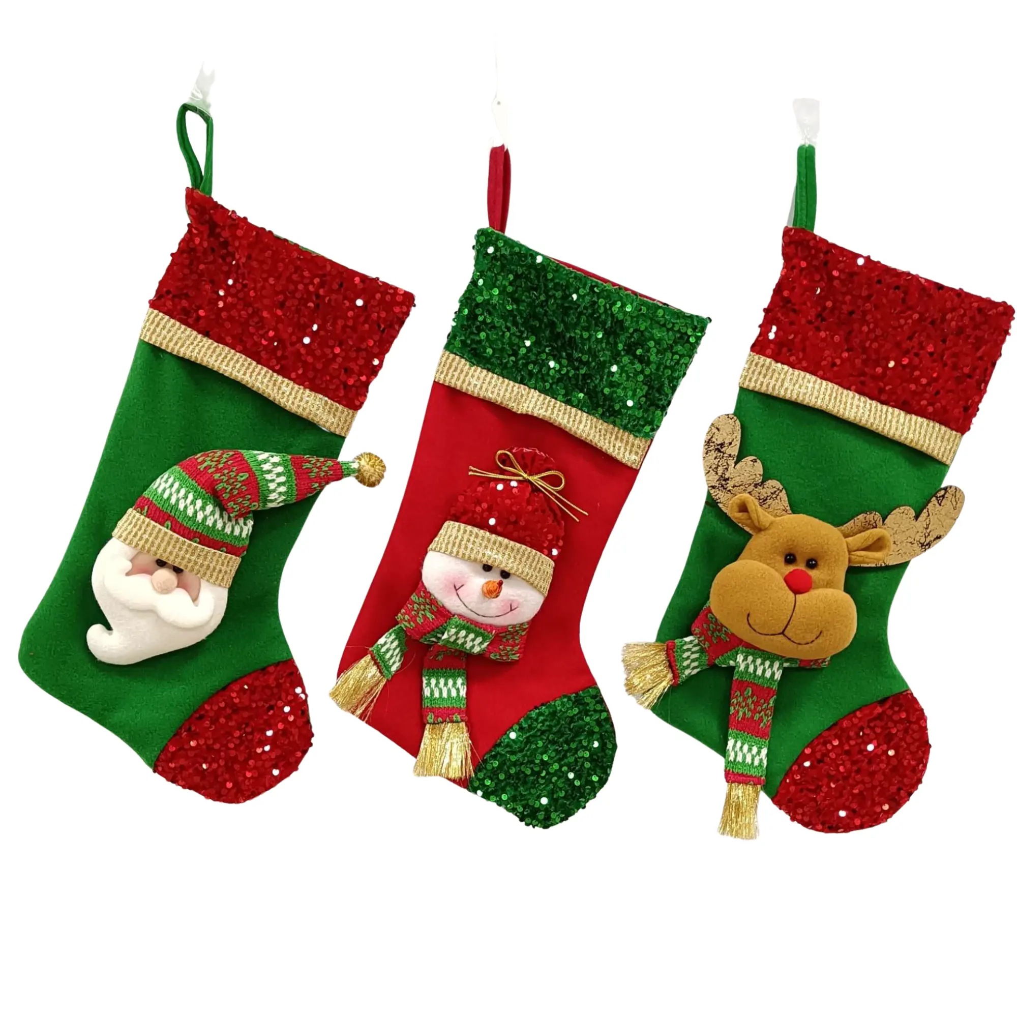 20 Inch Non Woven Fabric Santa Snowman Elk Xmas Gift Sock Fireplace Decor Sequins Christmas Stocking Red Green Tree Decoration