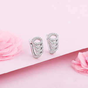 Elegant <b>Silver</b> Zircon Loop <b>Earrings</b> Rhodium Plated <b>Huggie</b> <b>Hoop</b> Styles Trendy Religious Design Platinum Gold Rose Gold-for Gift - Product Image 2