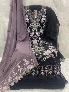 Grande taille Shalwar Kameez style indien renard Georgette haut Santoon intérieur et bas Georgette Dupatta pour adultes taille 6XL vêtements d'hiver - Product Image 3