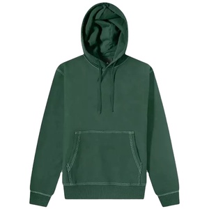 Verde oscuro Hombres ropa de moda sudaderas con capucha Drop Shoulder Reverse White contraste Stitch HOODIE hombres - Product Image 4