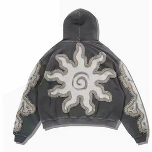 Sweat à capuche personnalisé avec broderie vintage usée, pour homme, de haute qualité, pull-over en polaire régulier, motif de dessin animé, printemps, 100% - Product Image 2