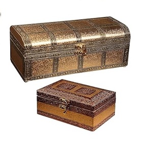 Conjunto moderno de dos cajas de joyero de madera metálica dorada con joyero tradicional de trabajo de latón para caja de accesorios de joyero - Product Image 1