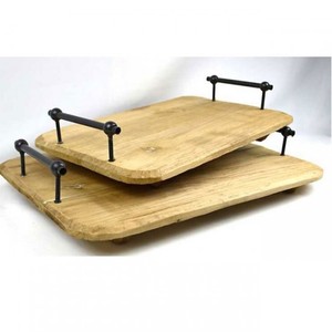 Bandeja de metal de madera personalizada más vendida para servir bandeja de madera hecha a mano diseño de metal elegante para candelabros farolillos vela - Product Image 2