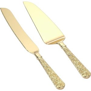 Ensemble 3 pièces serveur de gâteau et couteau en acier inoxydable plaqué or haute vente avec poignée gravée pour Restaurant Home Festival Party - Product Image 6