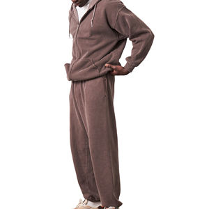 Survêtements évasés délavés à l'acide de haute qualité pour hommes saison d'hiver pierre surdimensionnée col à capuche à fermeture éclair complète grande taille vente en gros - Product Image 3