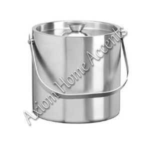 HANDCRAFTED POLISHED STAINLESS STEEL HAMMERED <b>ICE</b> <b>BUCKET</b> <b>WITH</b> <b>LID</b> and HANDLE for BAR and HOME USE by AXIOM HOME ACCENTS - Product Image 4