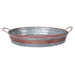 Tray with <b>Copper</b> <b>Strip</b> Galvanized Tray Farmhouse Decorative Serving Tray Iron Centerpiece Storage Tray Kitchenware Wholesale - Product Image 2