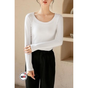 Camiseta Térmica de Manga Larga con Cuello Redondo 100% Algodón para Mujer, Primavera y Otoño, Nueva, Ajustada - Product Image 1