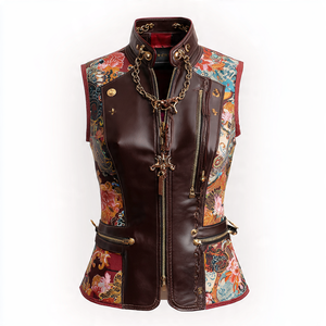 Chaleco de cuero de sublimación para mujer, Chaleco de cuero Letterman con cremallera de alta calidad, Chaleco de cuero estampado para mujer - Product Image 4