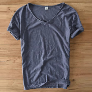 T Shirt d'été Hommes 100% Coton Tshirt à manches courtes Col en V Tops & Tee Respirant Confortable Slim T-shirt Hommes Dropshopping - Product Image 1