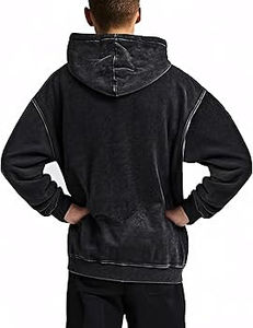 Heavy Weight French Terry Oversized Zip up Hoodie DTG Print Acid Washed Hoodie Hombres Double Hood Boxy Oversized Hoodie para hombres - Product Image 3