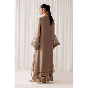 Embroidered Beige Kimono Sleeve Tassel Chiffon <b>Party</b> Dress EN-1302 - Product Image 2