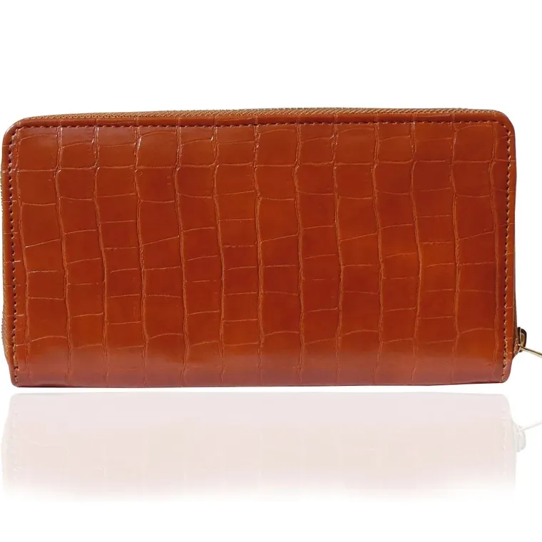 Handmade wristlet clutch bag Tan alligator zip wallet Genuine leather Hand Crafted Leather Clutch Bag Leather Purse