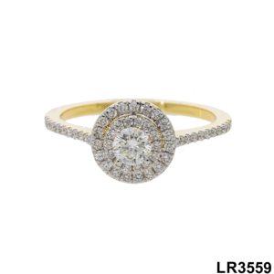 Anillo de compromiso de doble halo de oro amarillo de 14 quilates Estilo lujoso y atemporal con diamantes de corte redondo Pave Band Anillos de diamantes - Product Image 1